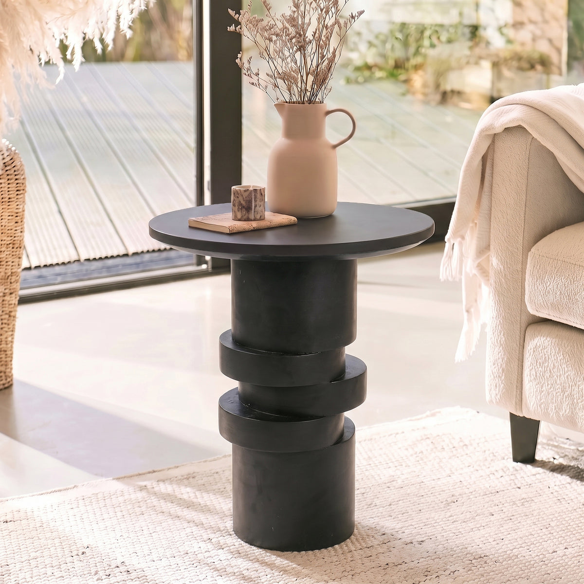 Adam 45cm Jet Black Mango Wood Round Side Table
