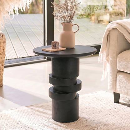 Adam 45cm Jet Black Mango Wood Round Side Table