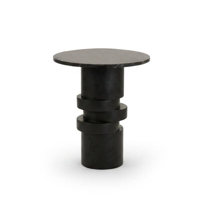 Adam 45cm Jet Black Mango Wood & Black Marble Round Side Table - Laura James 