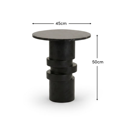 Adam 45cm Jet Black Mango Wood & Black Marble Round Side Table - Laura James 