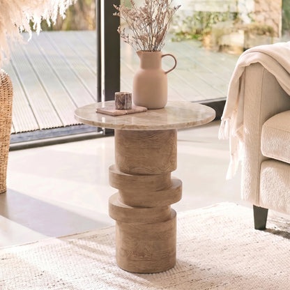 Adam 45cm Almond Brown & Lady Grey Marble Round Side Table