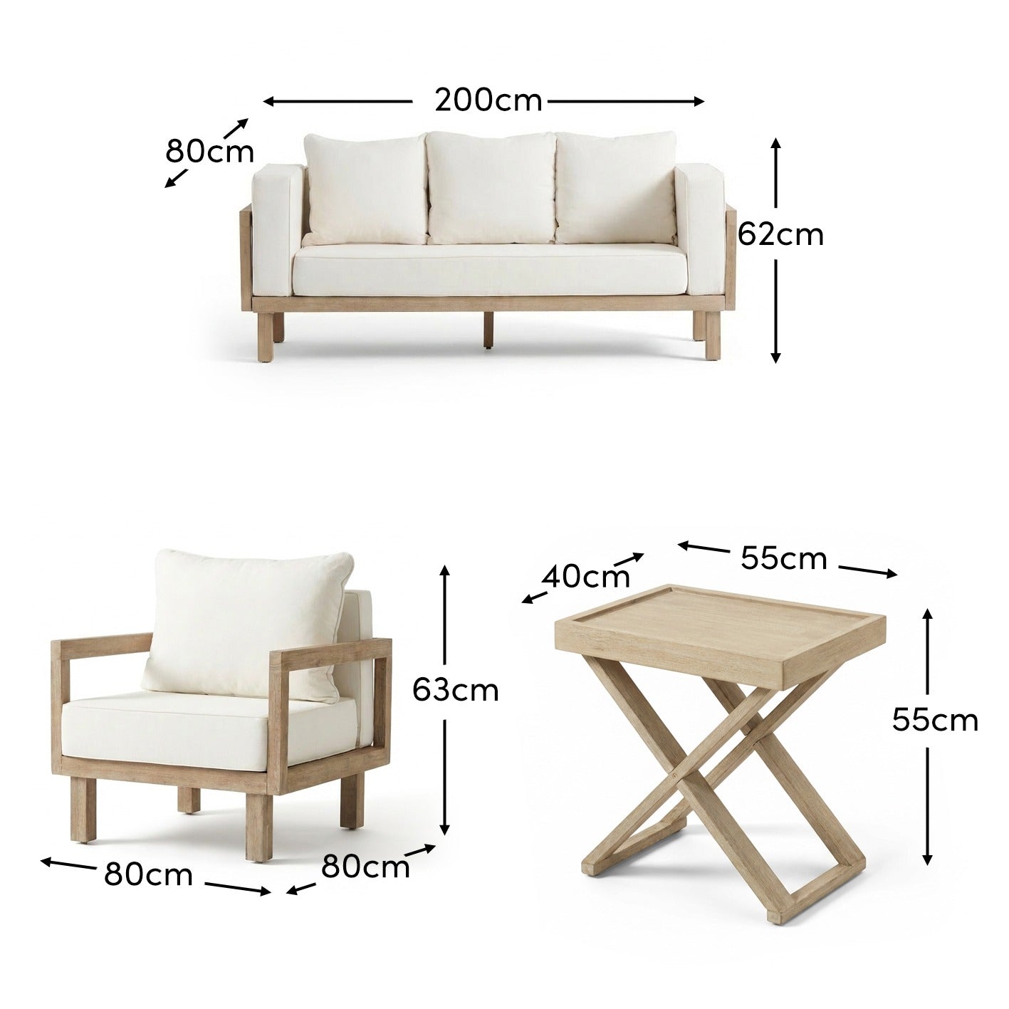 Akira 5 Seater Wooden Garden Set with 2 Akira Side Tables - Laura James