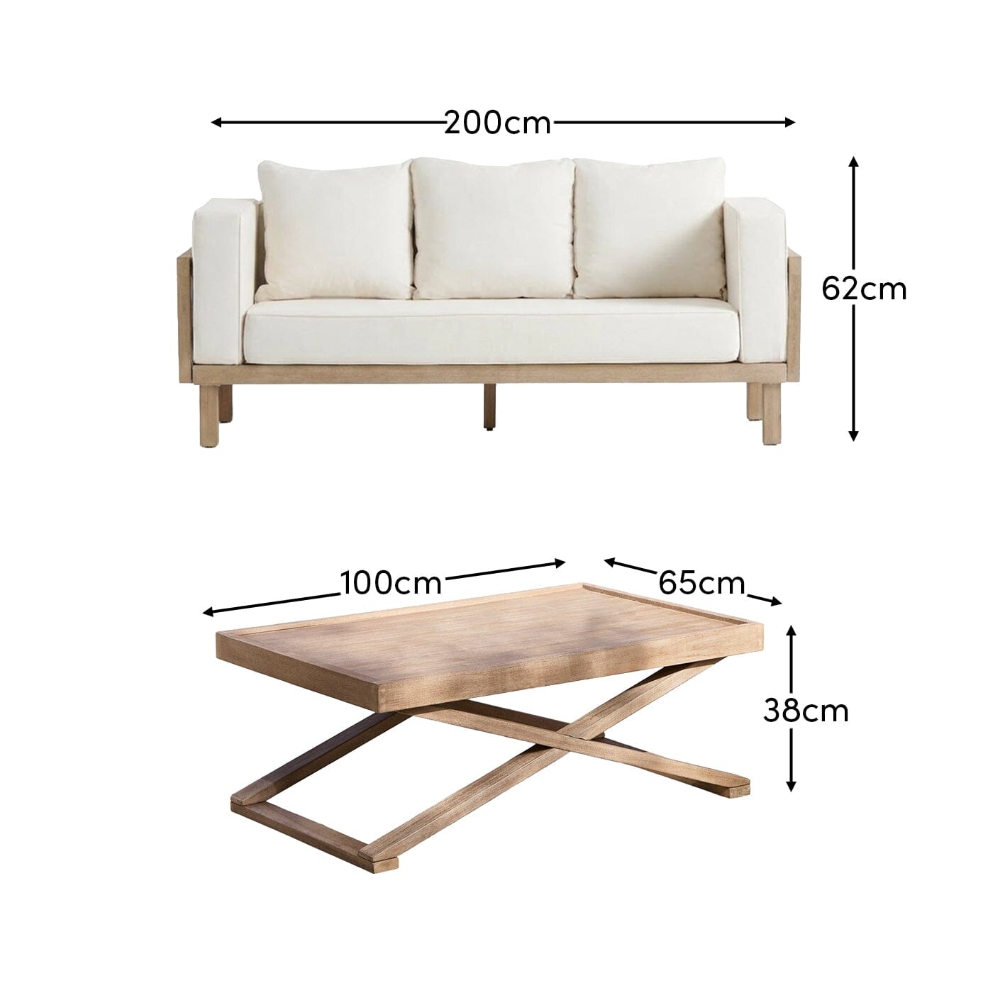 Akira 6 Seater Wooden Sofa Set with Coffee Table - Laura James