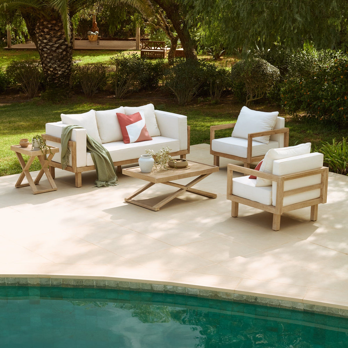 Akira 5 Seater Wooden Garden Set with Side Table and Coffee Table ...