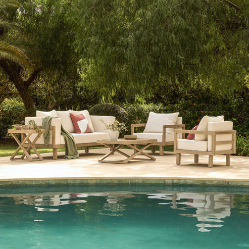Akira 5 Seater Wooden Garden Set with Side Table and Coffee Table ...