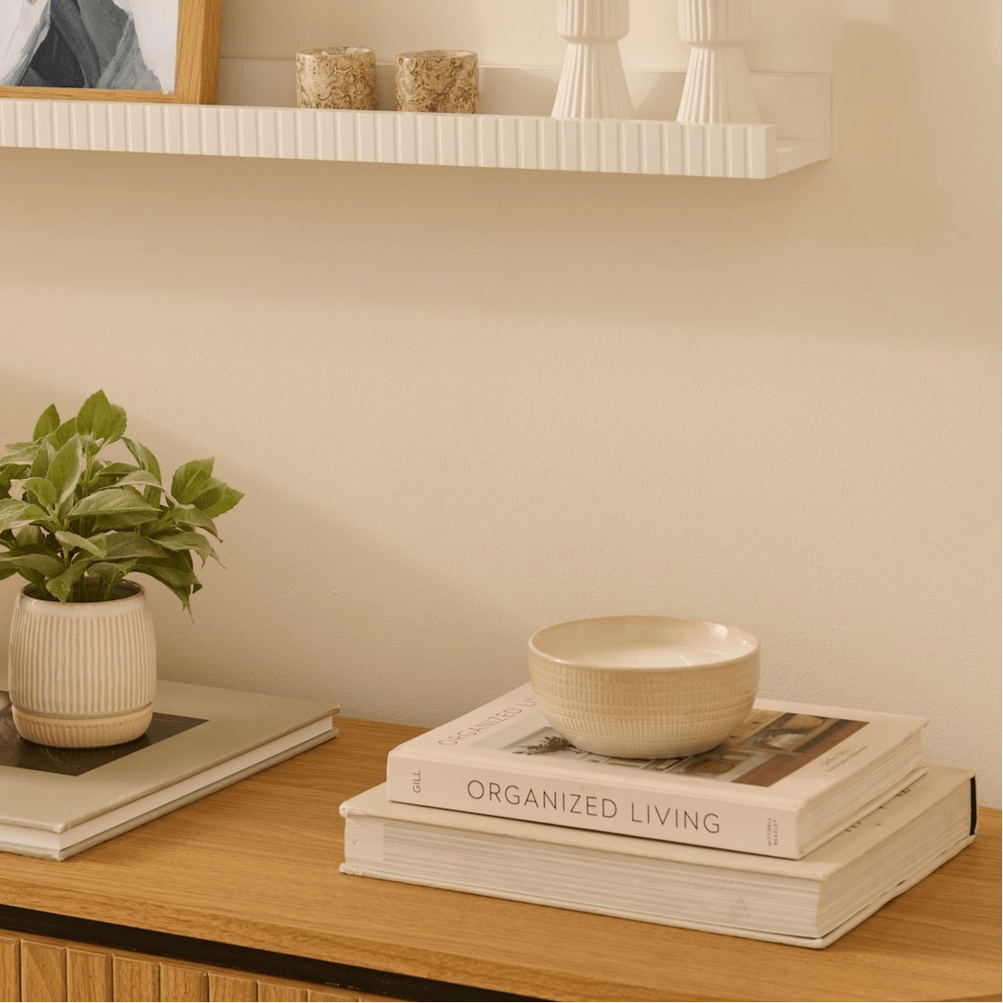 Alderney Three Wick 13cm Ceramic Candle - Oud Wood & Rose In Textured Clay - Laura James