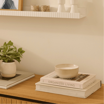 Alderney Three Wick 13cm Ceramic Candle - Oud Wood & Rose In Textured Clay - Laura James