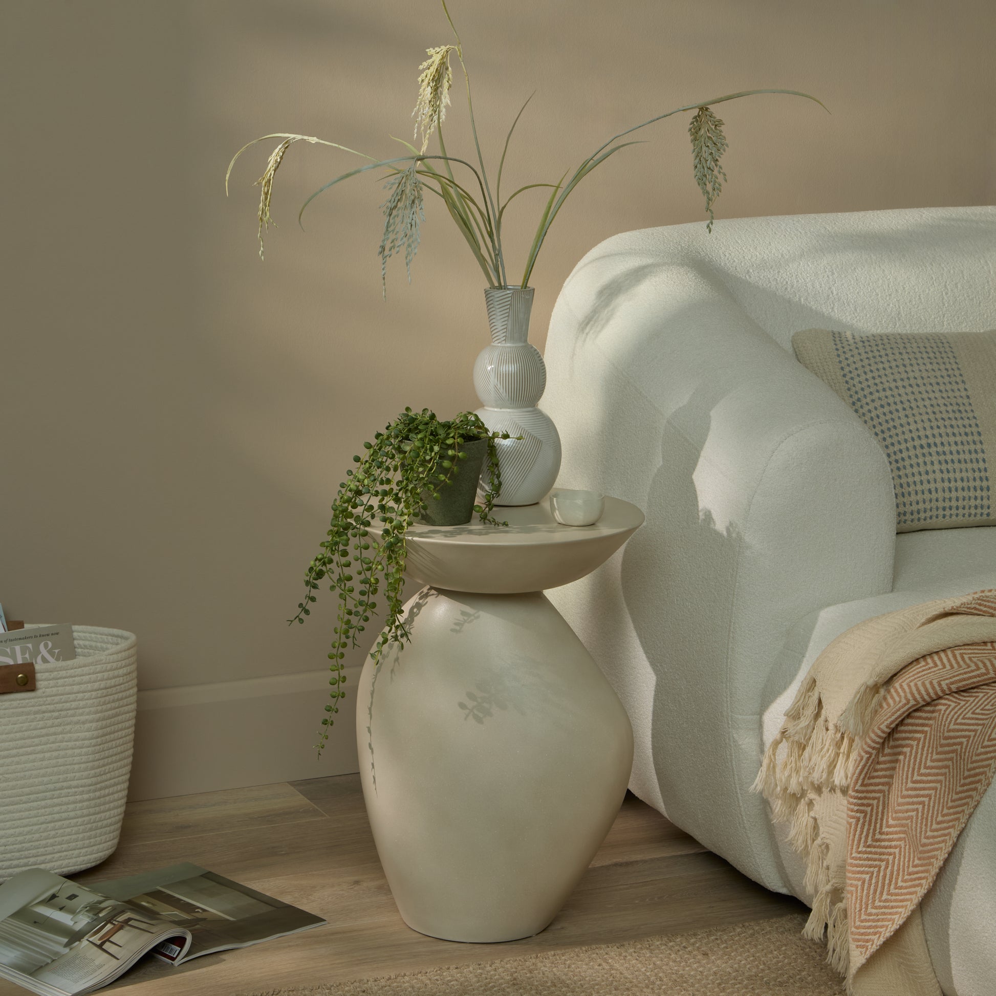 Alder 35cm Round Concrete Side Table - Sand - Laura James 