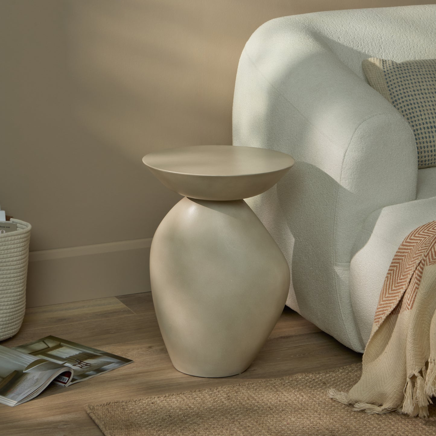 Alder 35cm Round Concrete Side Table - Sand - Laura James 