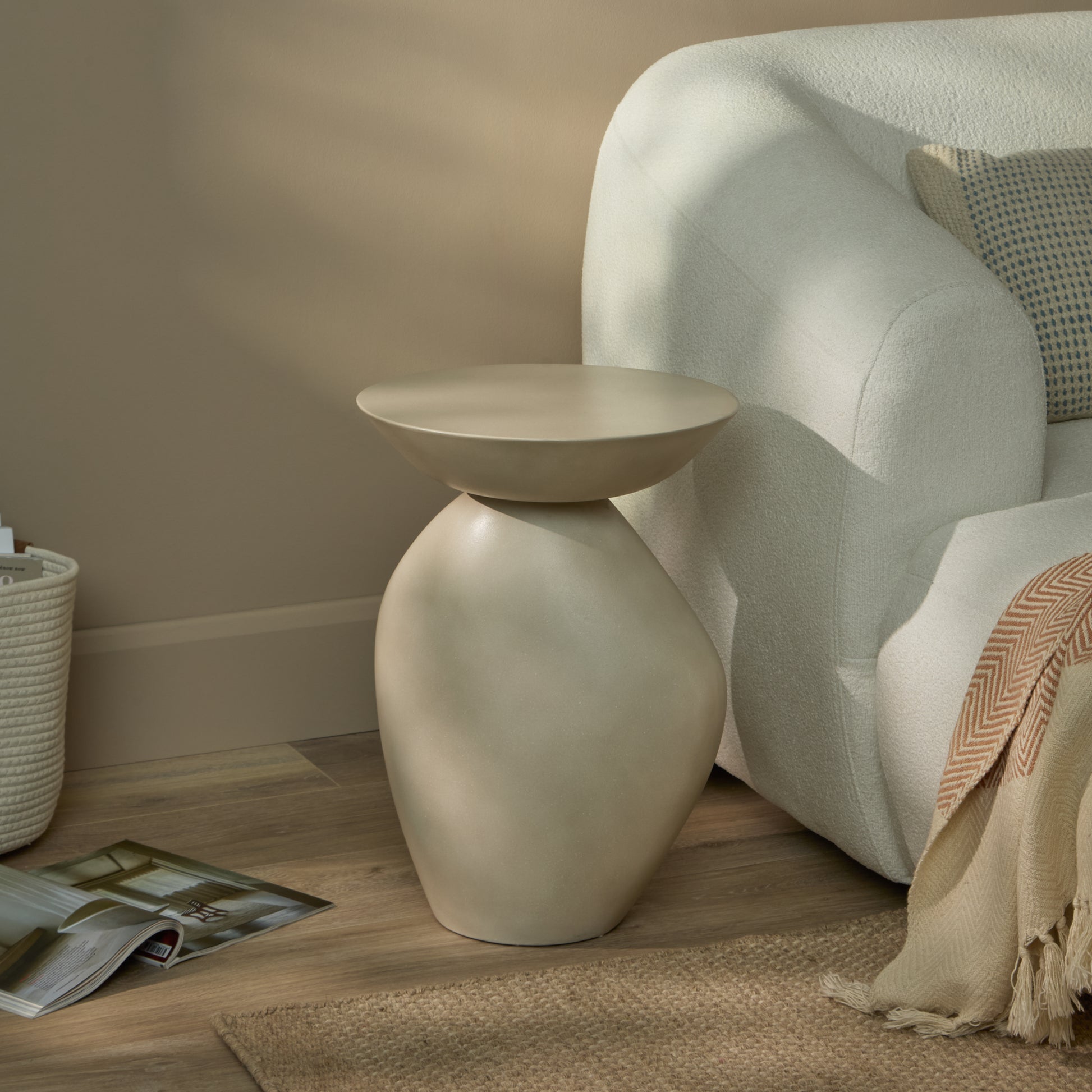 Alder 35cm Round Concrete Side Table - Sand - Laura James 