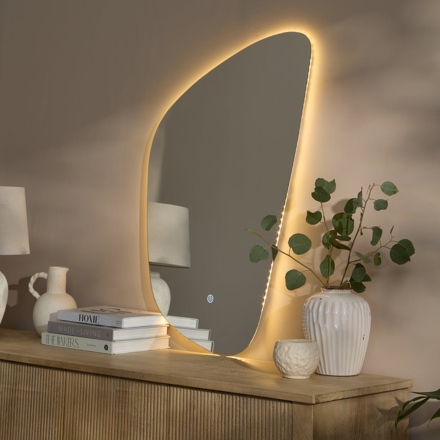 Alder 86x52cm Glass LED Pebble Mirror - Frameless - Laura James