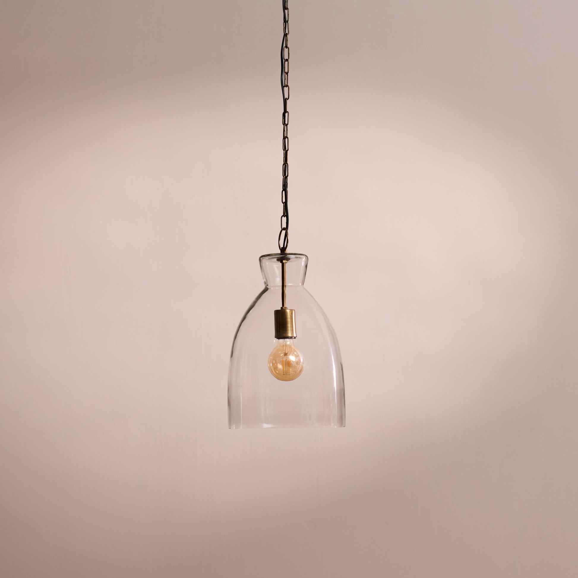 Aldsworth 37cm Glass Pendant Light - Gold with Clear Glass - Laura James