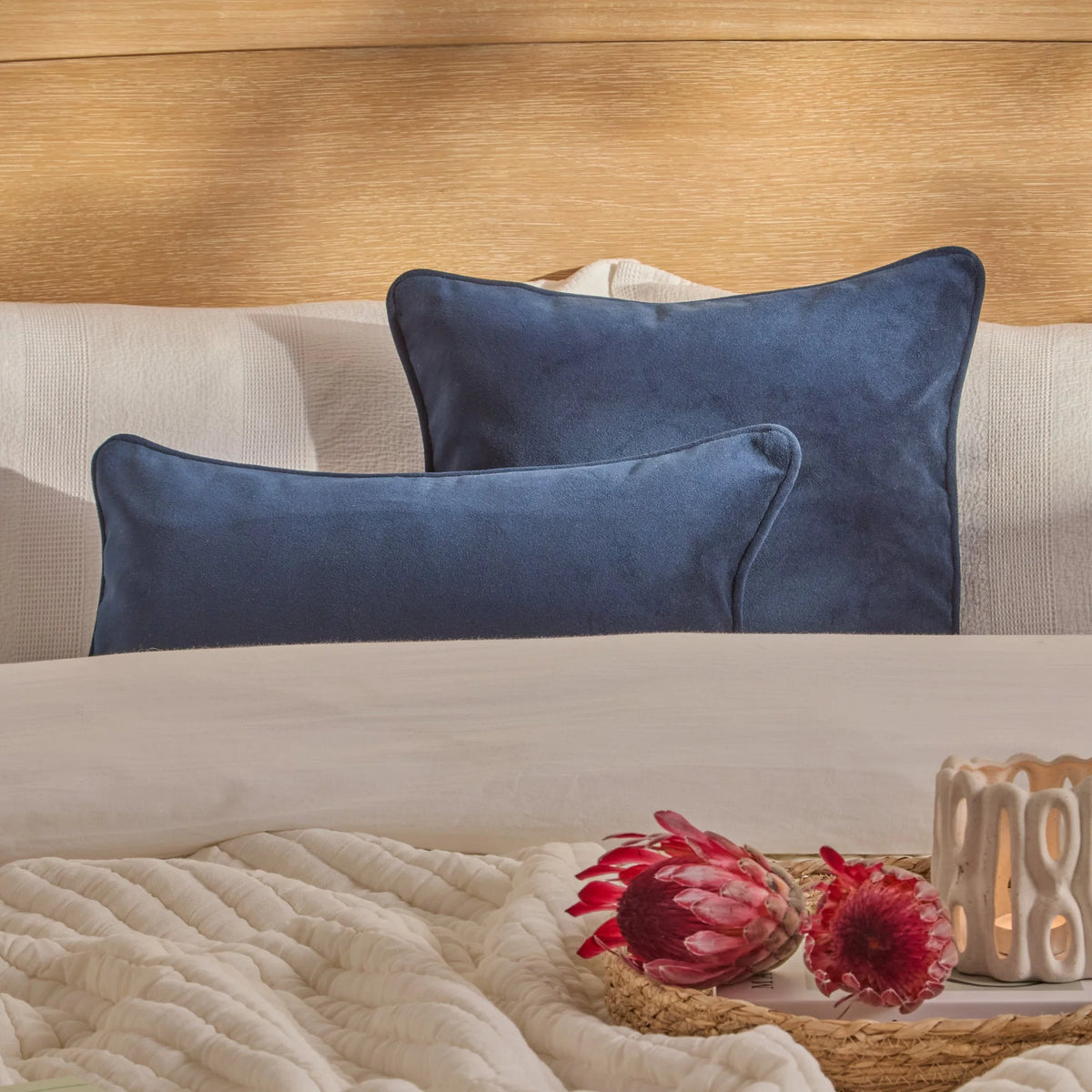 Alford 35x55cm Ink Blue Velvet Piped Edge Scatter Cushion with Inner