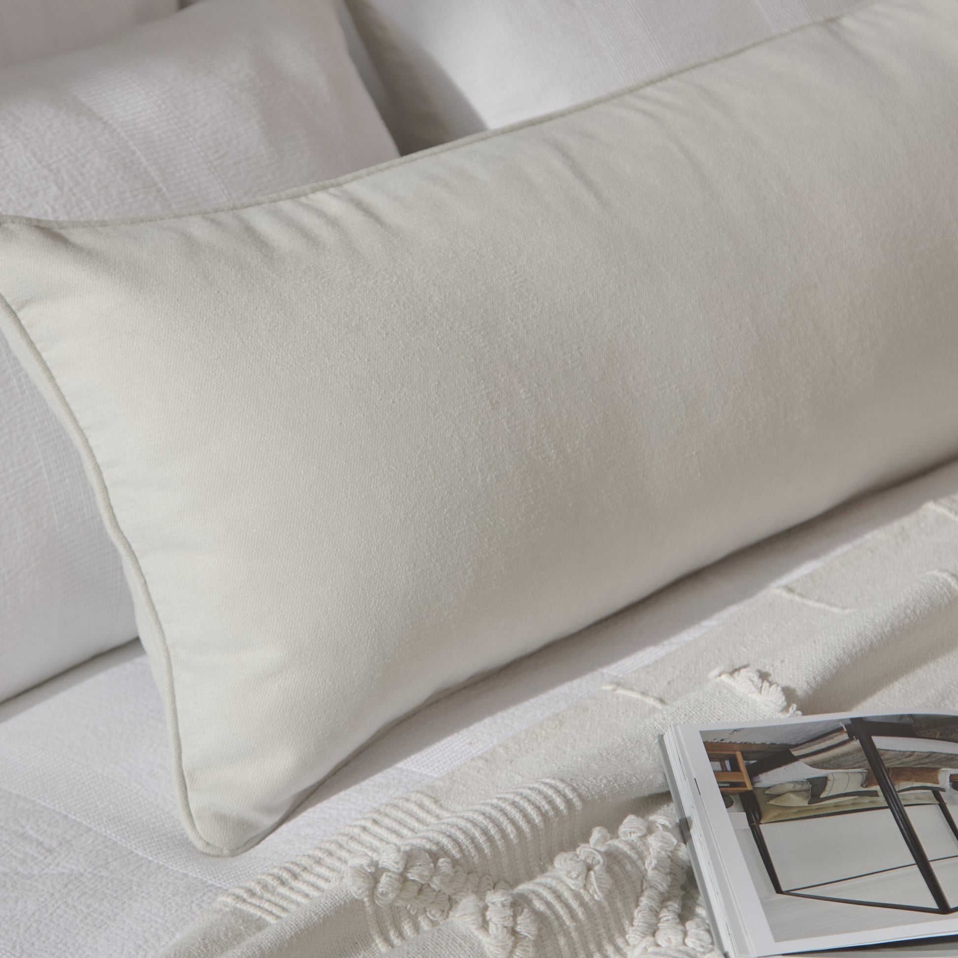 Alford 40x110cm Piped Edge Scatter Cushion Cover - Ivory - Laura James