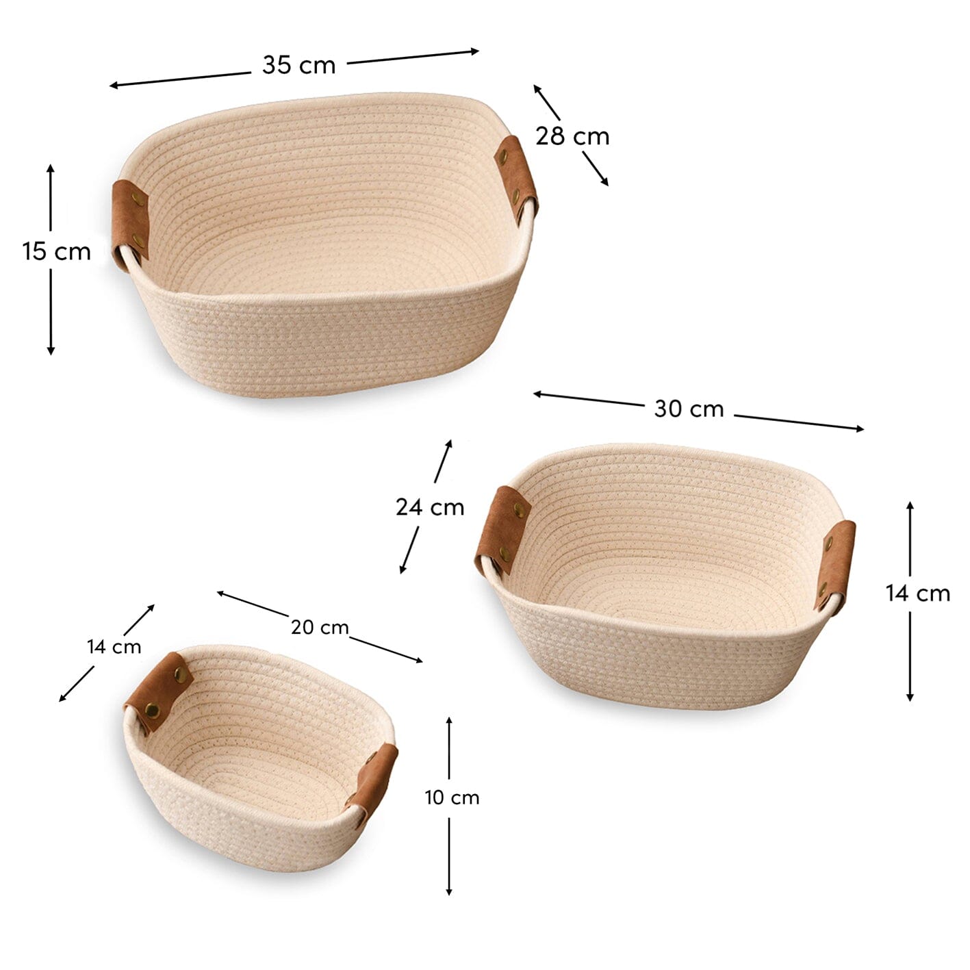 Eynsford  Rectangular Baskets - Set Of 4 -White - Laura James