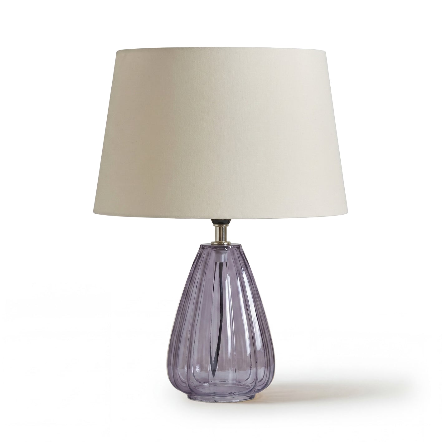 Alma 23cm Smoke Grey Glass Lamp & Coningsby Snow White Cotton Lampshade - 30cm - Laura James