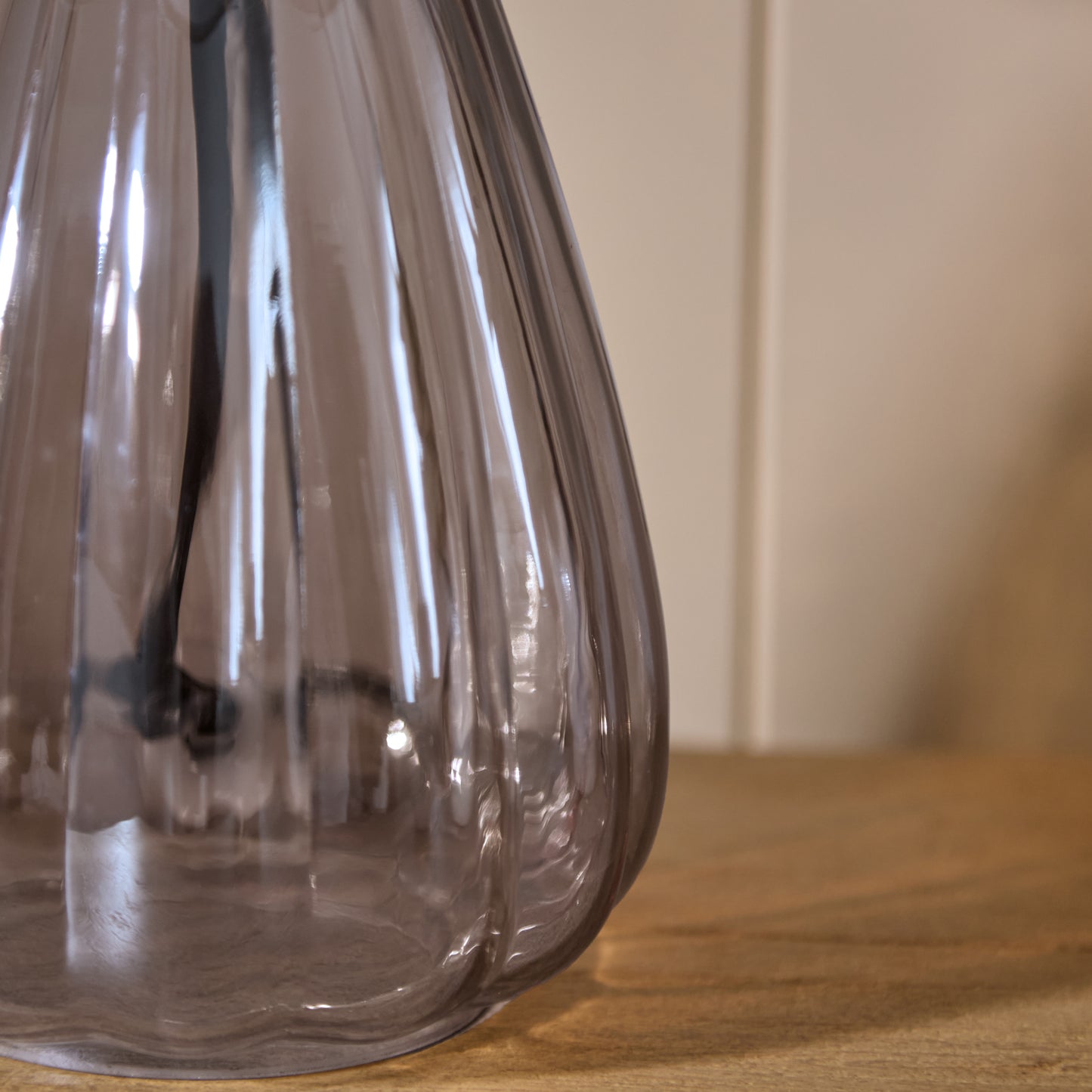 Alma 23cm Glass Lamp Base - Smoke Grey & Coningsby 30cm Cotton Lamp Shade - Snow White - Laura James 