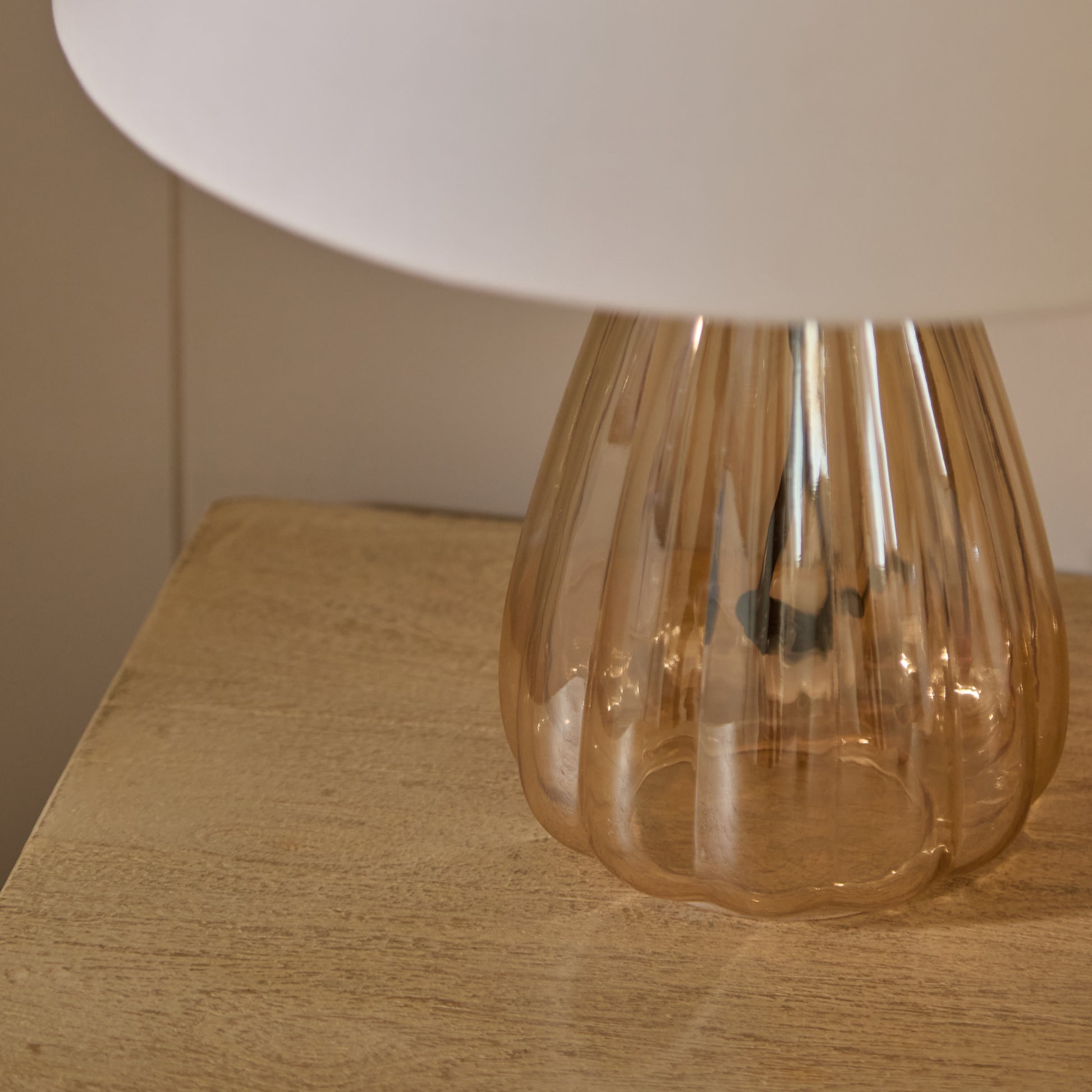 Alma 23cm Glass Lamp Base - Champagne & Coningsby 30cm Cotton Lamp Shade - Snow White - Laura James