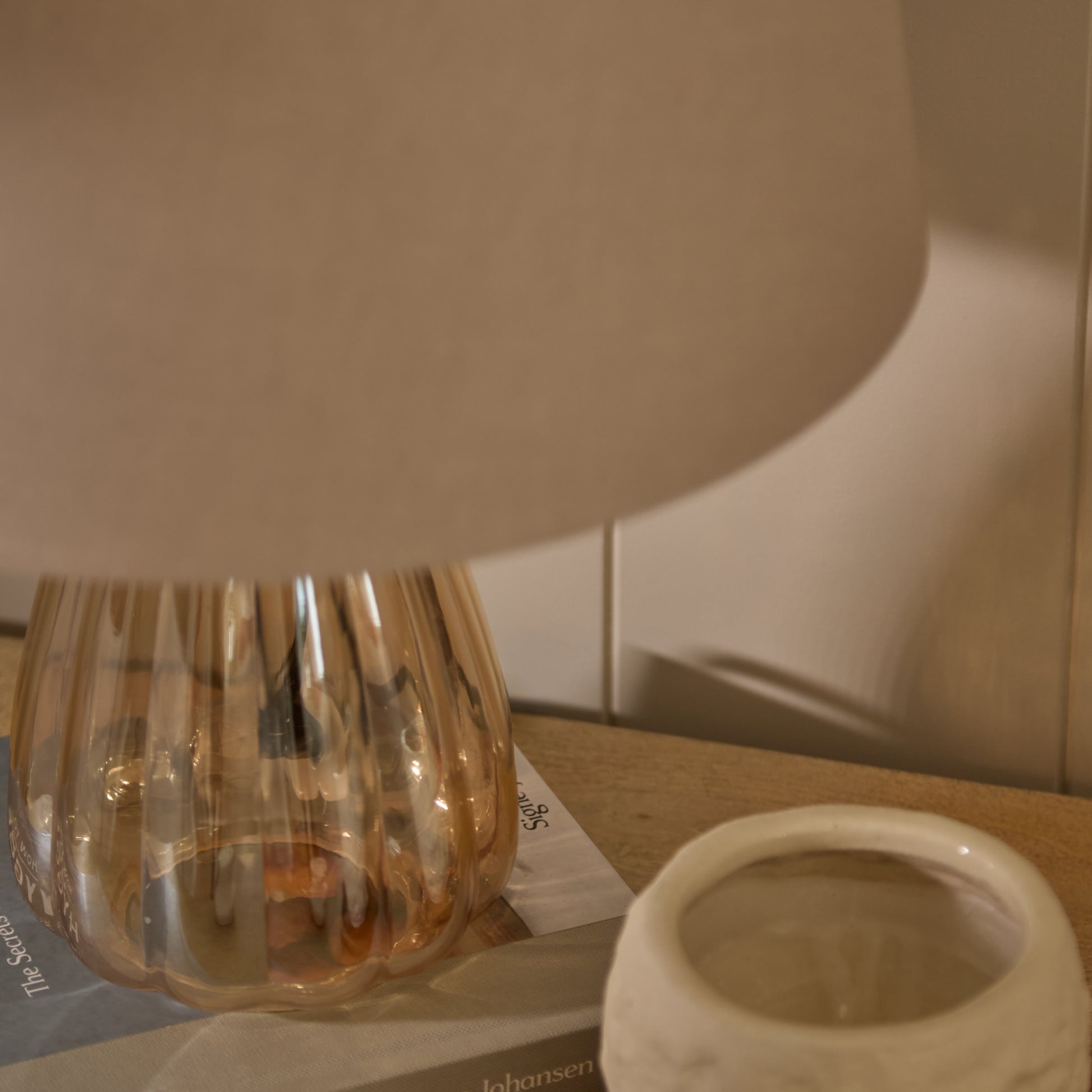 Alma 23cm Glass Lamp Base - Champagne & Coningsby 30cm Cotton Lamp Shade - Taupe - Laura James