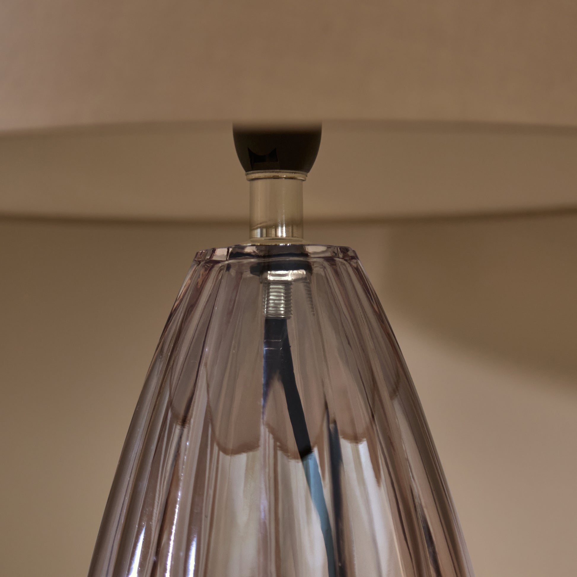 Alma 23cm Glass Lamp Base - Smoke Grey & Coningsby 30cm Cotton Lamp Shade - Taupe - Laura James