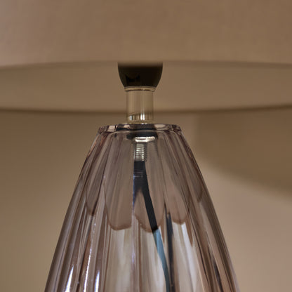 Alma 23cm Glass Lamp Base - Smoke Grey & Coningsby 30cm Cotton Lamp Shade - Taupe - Laura James