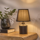 Amberley 28cm Ceramic Table Lamp - Black with Grey Polyester Shade - Laura James