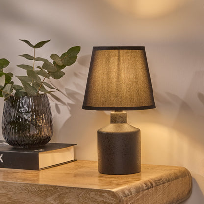 Amberley 28cm Ceramic Table Lamp - Black with Grey Polyester Shade - Laura James