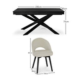 Amelia Black Dining Table Set - 6 Seater - Marilyn Boucle Dining Chairs - Black Legs - Laura James