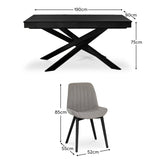 Amelia Black Wooden Dining Table Set - 6 Cloud Grey Chairs - Laura James 