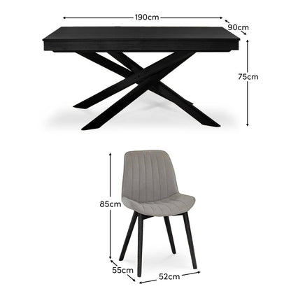 Amelia Black Wooden Dining Table Set - 6 Cloud Grey Chairs - Laura James 