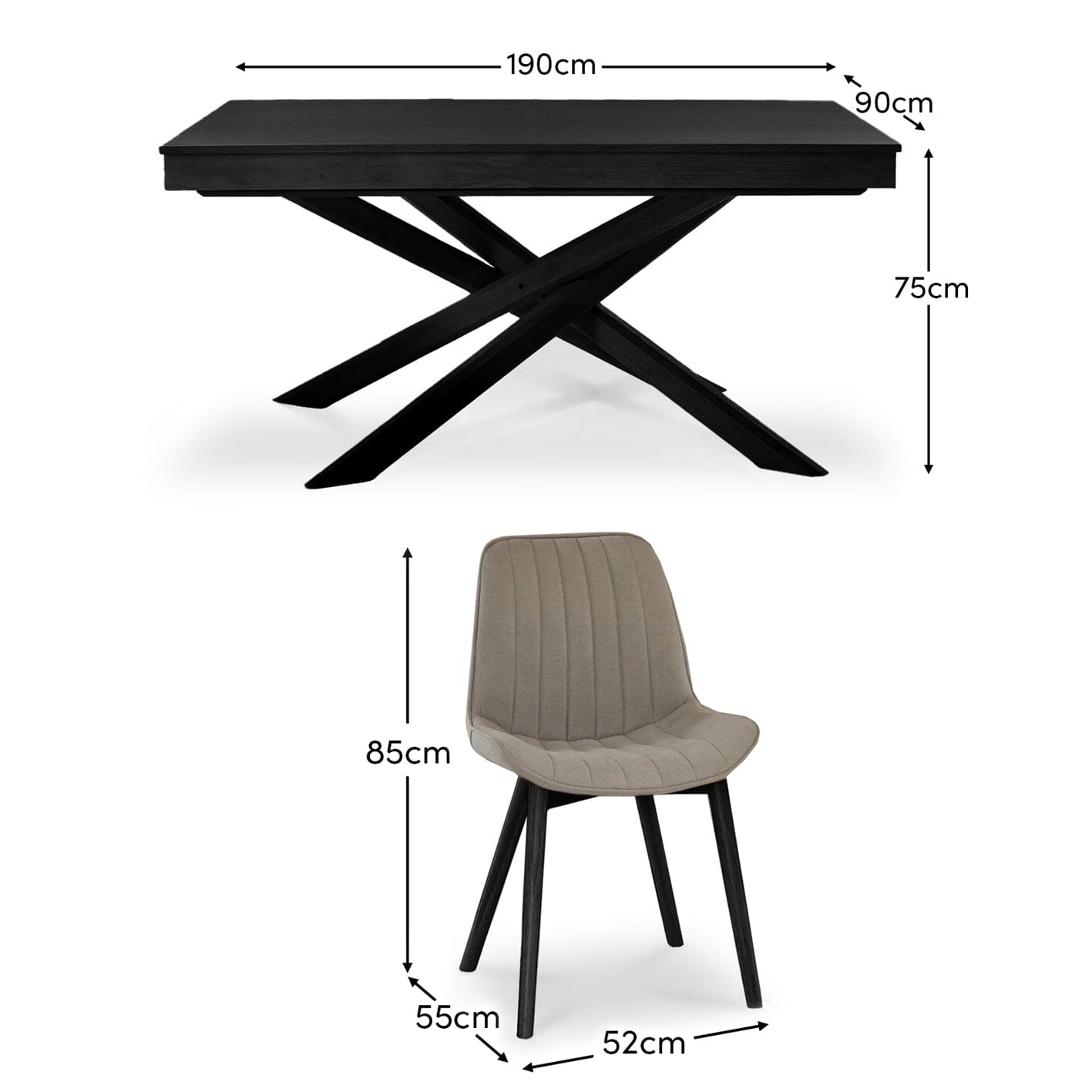 Amelia Black Dining Table Set - 6 Seater - Bella Cloud Grey Dining Chairs - Black Legs-Laura James 