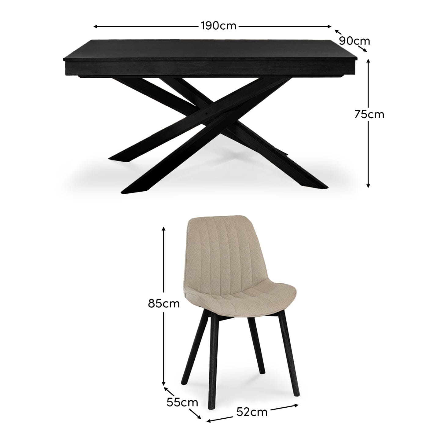 Amelia Black Dining Table Set - 6 Seater - Bella Boucle Dining Chairs - Black Legs-Laura James 