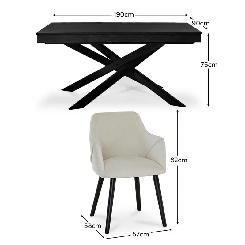 Amelia Black Dining Table Set - 6 Seater - Freya Fossil Carver Chairs - Black Legs - Laura James 