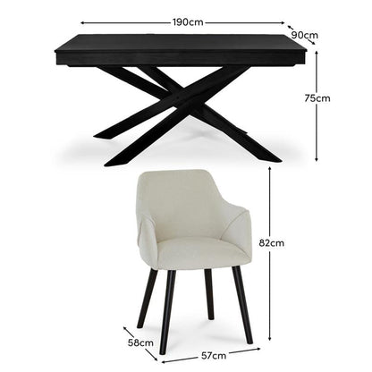 Amelia Black Dining Table Set - 6 Seater - Freya Fossil Carver Chairs - Black Legs - Laura James 