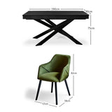 Amelia Black Dining Table Set - 6 Seater - Freya Fern Green Carver Chairs with Black Legs - Laura James 