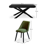 Amelia Black Dining Table Set - 6 Seater - Freya Fern Green Dining Chairs with Black Legs - Laura James 