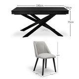 Amelia Black Dining Table Set - 6 Seater - Freya Fossil Dining Chairs with Black Legs - Laura James 