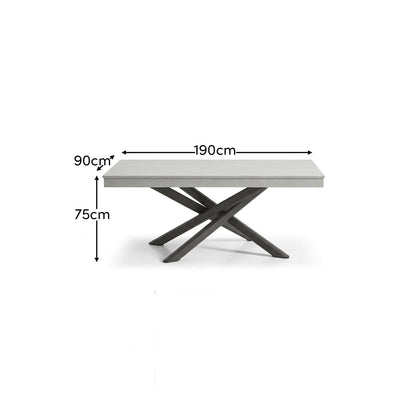 Amelia 6 Seater Concrete Garden Dining Table - Metal Legs - Pale Grey - Laura James