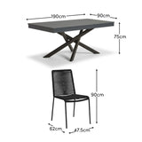 Amelia 6 Seater Dove Grey Concrete Garden Dining Set with Ryder Black Chairs - Laura James