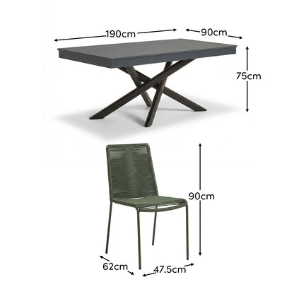 Amelia 6 Seater Dove Grey Concrete Garden Dining Set with Ryder Khaki Chairs - Laura James