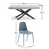 Amelia 6 Seater Pale Grey Concrete Garden Dining Set with Wren Blue Chairs