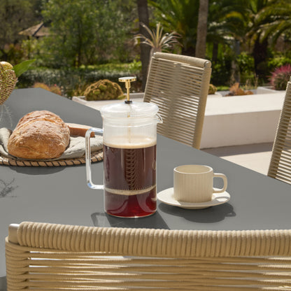 Amelia 6 Seater Dove Grey Concrete Garden Dining Set with Ryder Clay Chairs - Laura James