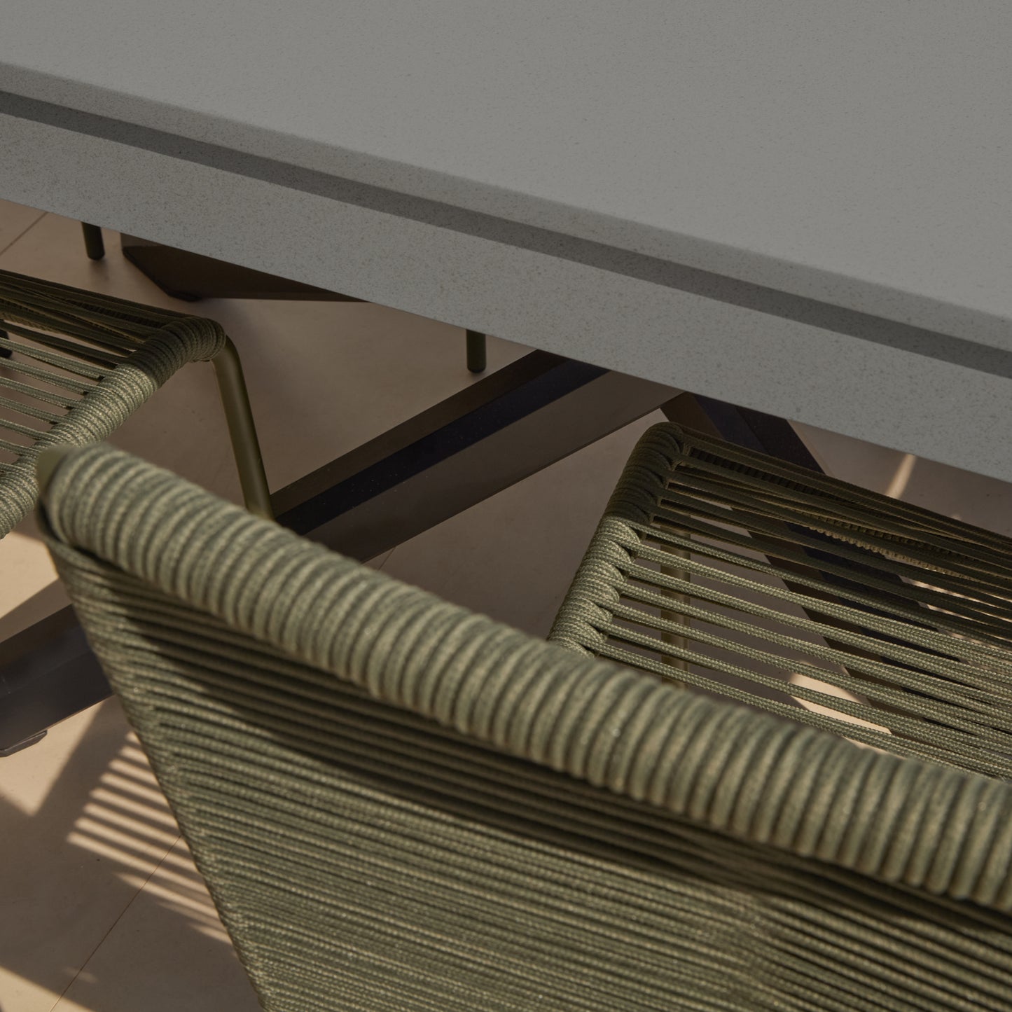 Amelia 6 Seater Dove Grey Concrete Garden Dining Set with Ryder Khaki Chairs - Laura James