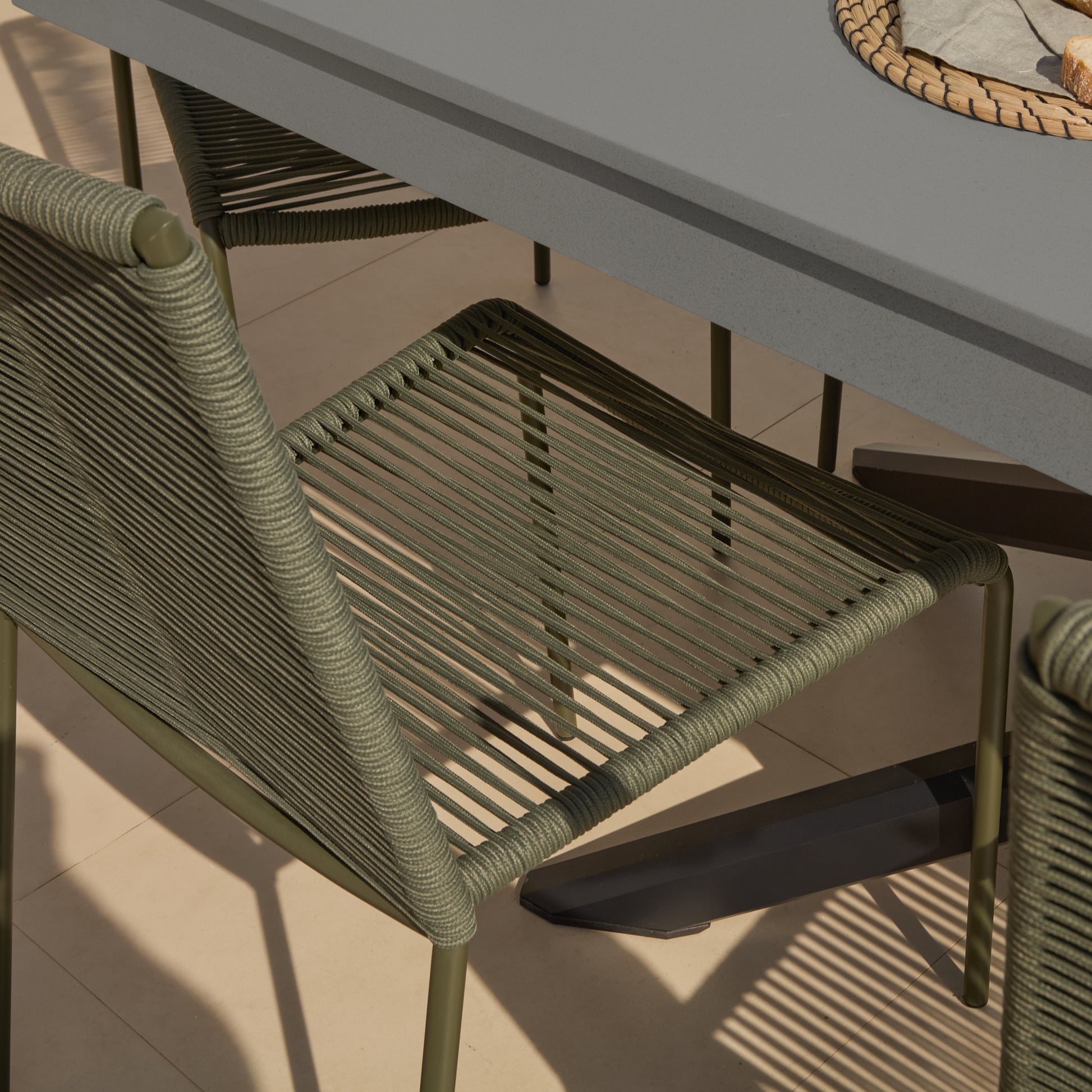 Amelia 6 Seater Dove Grey Concrete Garden Dining Set with Ryder Khaki Chairs - Laura James