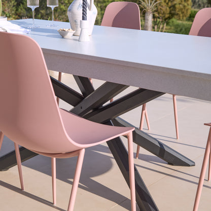 Amelia 6 Seater Pale Grey Concrete Garden Dining Set with Wren Dusty Pink Chairs - Laura James