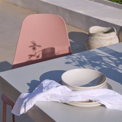 Amelia 6 Seater Pale Grey Concrete Garden Dining Set with Wren Dusty Pink Chairs - Laura James