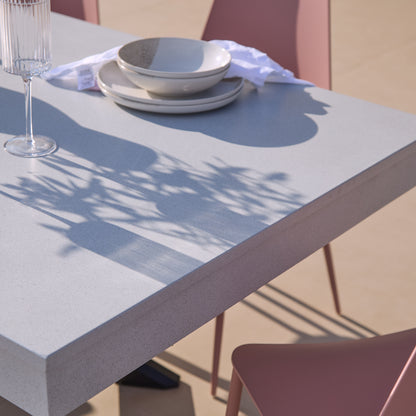Amelia 6 Seater Pale Grey Concrete Garden Dining Set with Wren Dusty Pink Chairs - Laura James