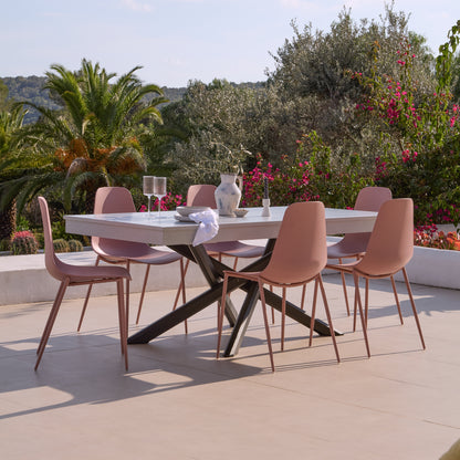 Amelia 6 Seater Pale Grey Concrete Garden Dining Set with Wren Dusty Pink Chairs - Laura James