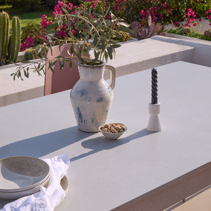 Amelia 6 Seater Pale Grey Concrete Garden Dining Set with Wren Dusty Pink Chairs - Laura James