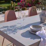 Amelia 6 Seater Pale Grey Concrete Garden Dining Set with Wren Dusty Pink Chairs - Laura James